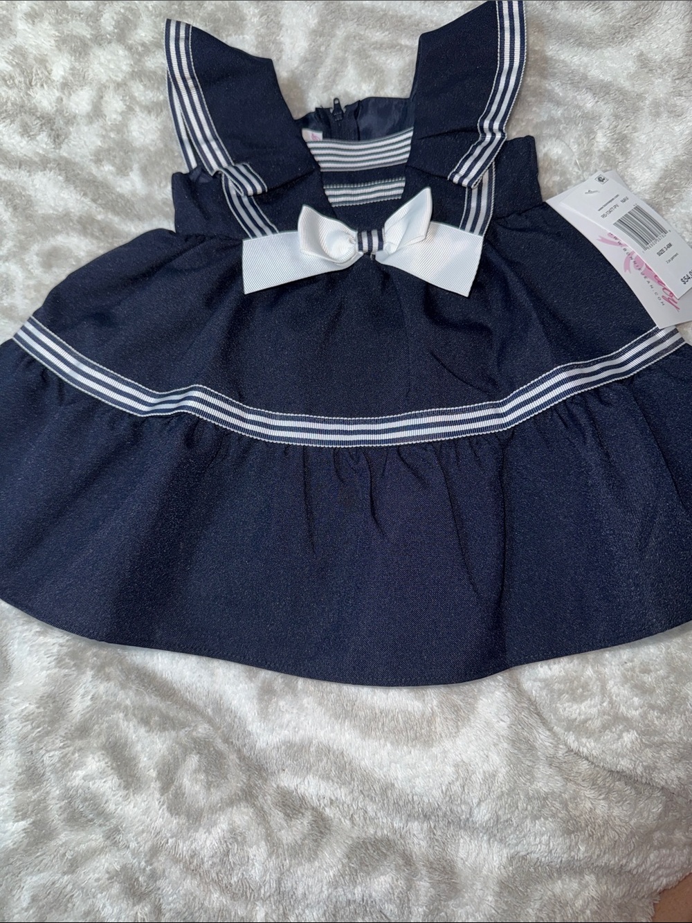 Bonnie Baby Navy Blue Sailor Dress with White Bow
